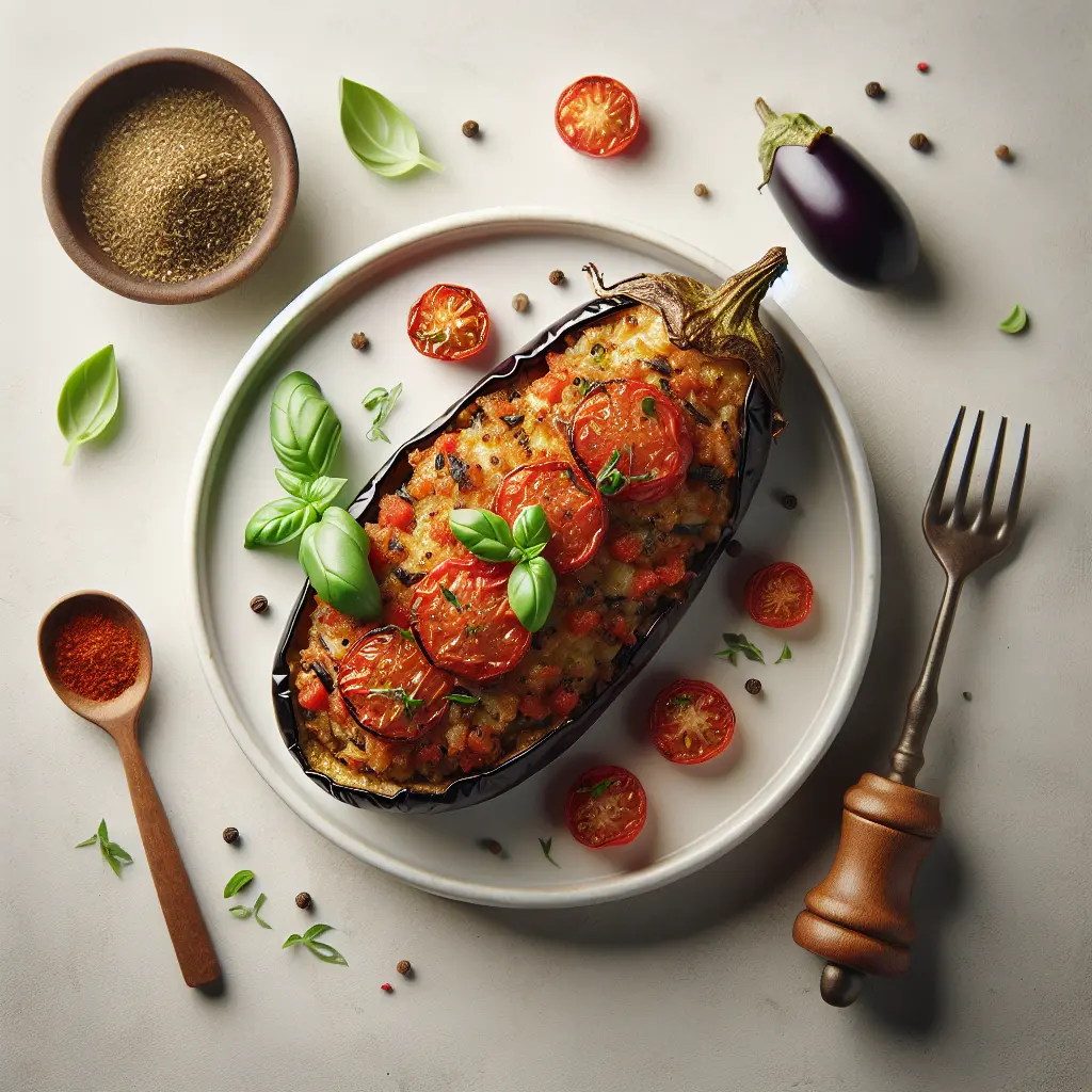 Vegan Stuffed Eggplant with Tomato and Basil