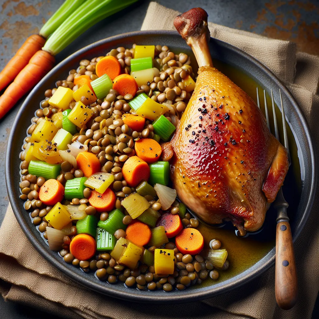 Autumn Vegetable and Duck Confit with Lentils