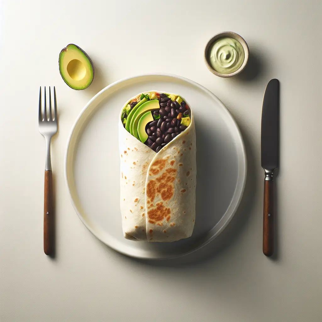 Vegetarian Breakfast Burrito with Avocado and Black Beans