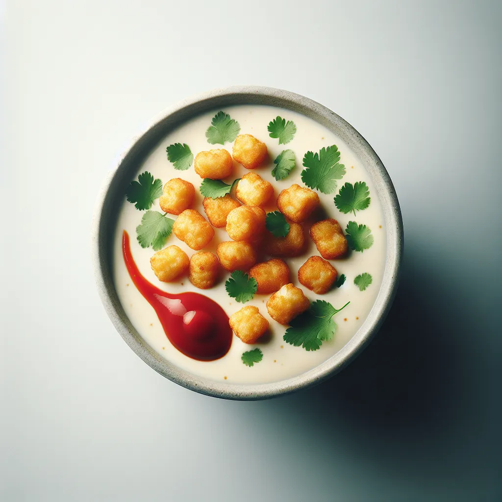 Creamy, Spicy Chicken Soup with Crispy Tot Topping