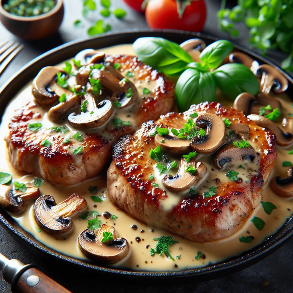 Sizzle & Serve: Easy Pork Chops with a Lush Mushroom Embrace