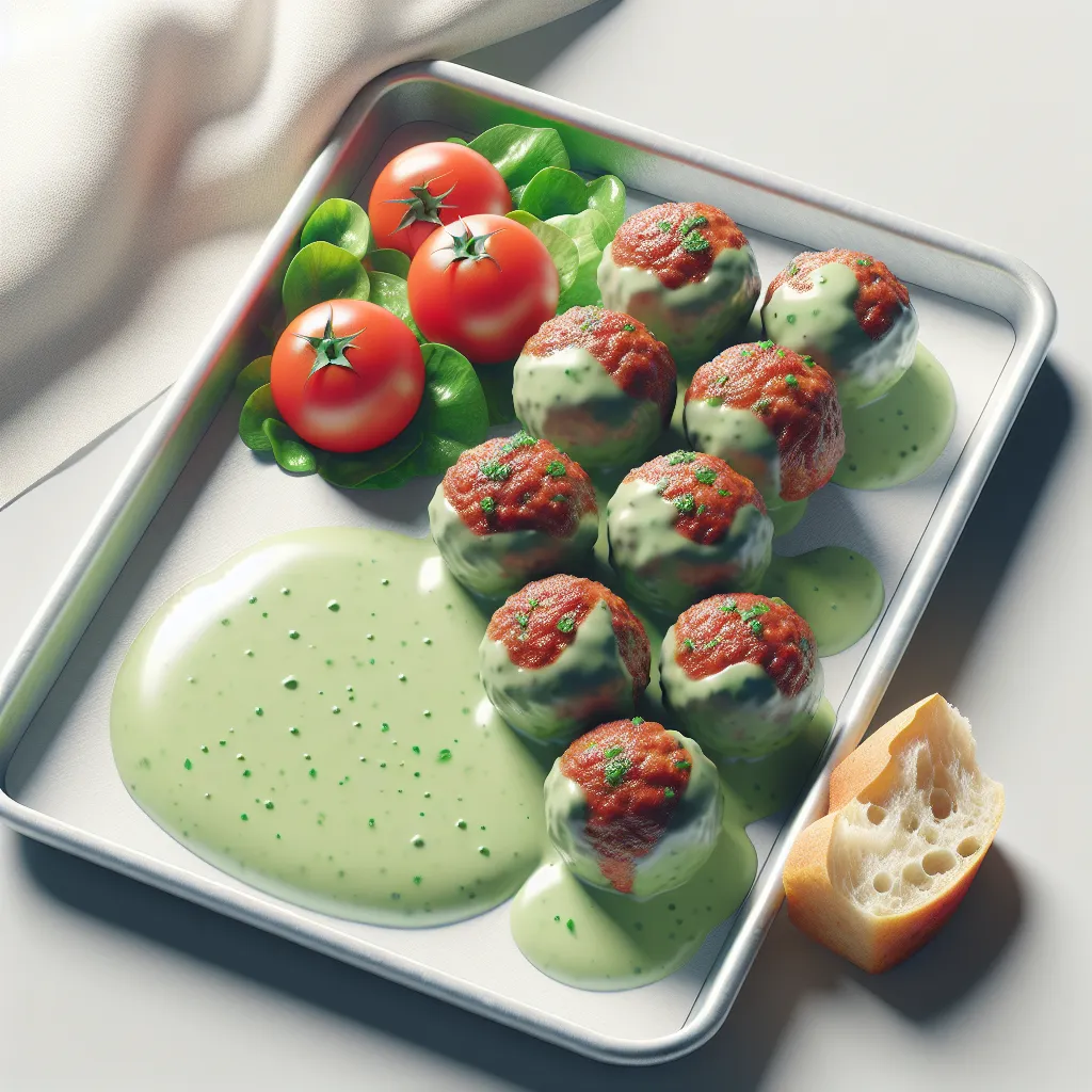 Savory Sheet Pan Meatballs with Zesty Green Sauce