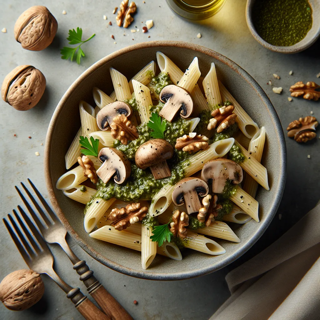 Autumn's Embrace: Creamy Mushroom Penne with Walnut Pesto