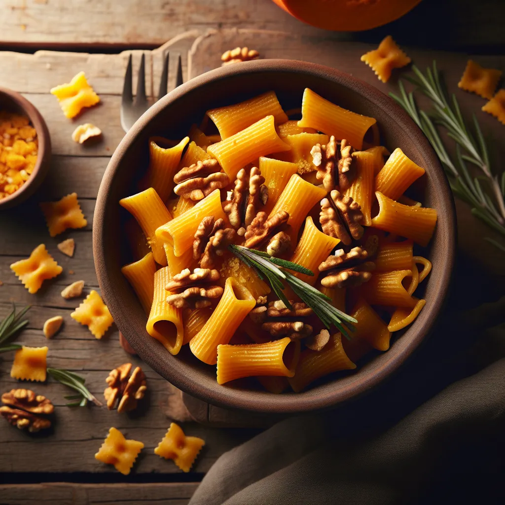 Autumn Harvest Pasta: Creamy Pumpkin Rigatoni with Rosemary Walnut Crunch